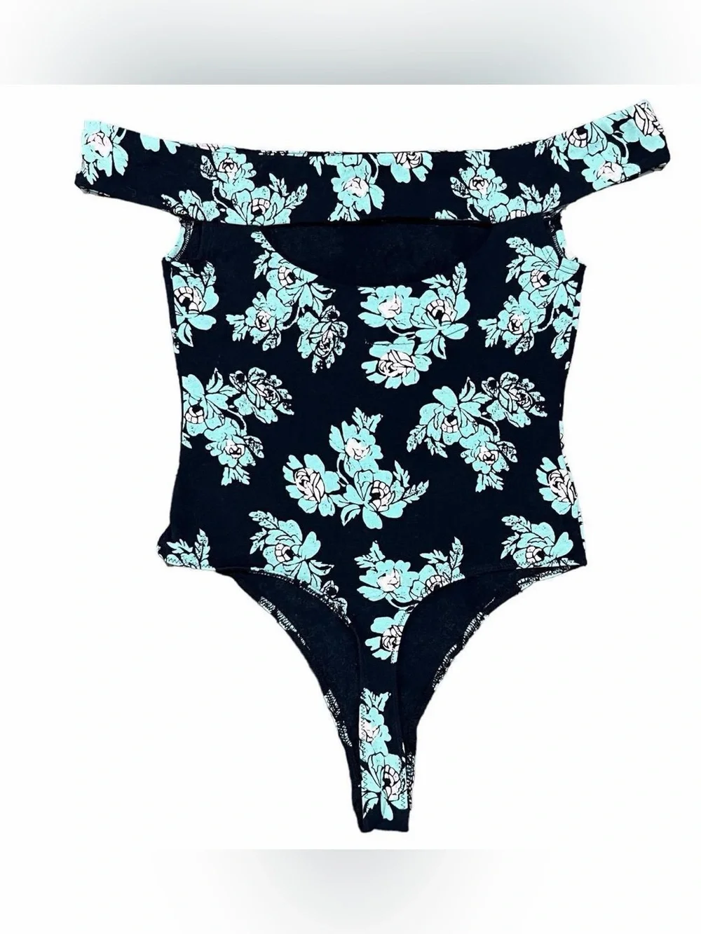 Free People Intimately So Much Floral Off Shoulder Bodysuit Black & Mint Size XS